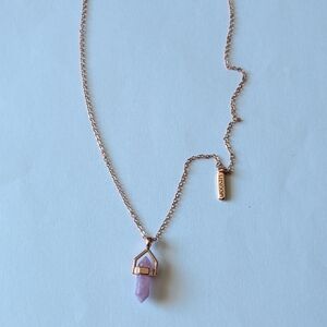 Rose Gold Tone Necklace with Purple Pendant
